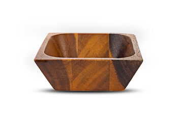 squares wooden bowl isolated on white