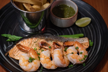 Grilled shrimp and salmon