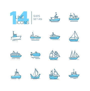 Water transport - thin line design icons set