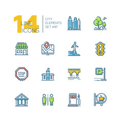 City elements - set of line design style colorful icons