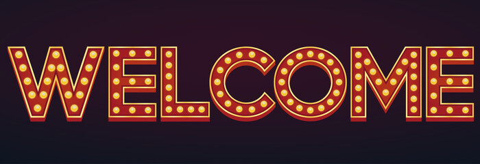 WELCOME banner alphabet sign marquee light bulb vintage