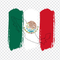 Flag of Mexico from brush strokes and Blank map Mexico. High quality map of Mexico on transparent background. Stock vector. Vector illustration EPS10.