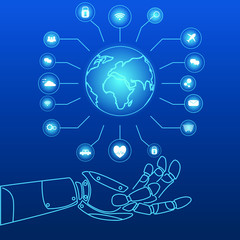 Robot hand with internet of things icon.Artificial intelligence concept.