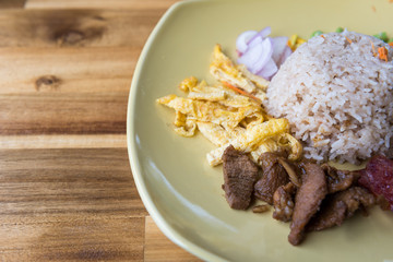 Rice Seasoned with Shrimp Paste Recipe on wooden table