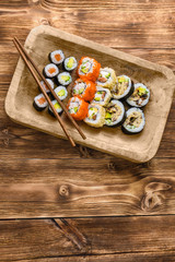 Sushi on a wooden table
