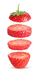 Strawberry slices flying in the air