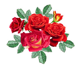 Rose bouquet flower with green leaves, sketch style vector illustration isolated on white background.