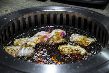 meat barbecue charcoal japanese grill in yakiniku beef grill restaurant in Japan