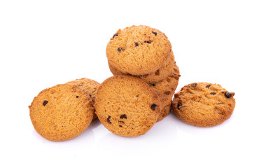Chocolate chip cookie in bolwl on white background