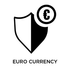 Euro currency security shield icon vector sign and symbol isolated on white background, Euro currency security shield logo concept