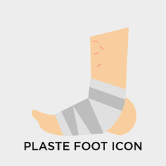 Plastered foot icon vector sign and symbol isolated on white background, Plastered foot logo concept