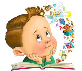 boy looks in a book