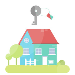 Cute house for sell with key on top. Real estate concept. 