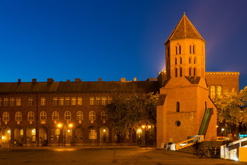 Naklejka na ściany i meble Illustration of view on Dom ter in night light of Szeged