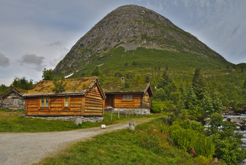 Scenic traditional wooden scandinavian house in Norway