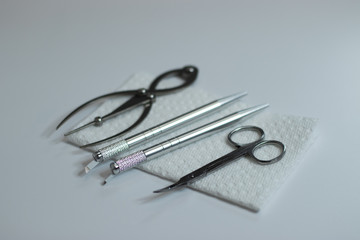 Microblading tools used for applying permanent eyebrow makeup