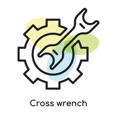 Cross wrench icon vector sign and symbol isolated on white background, Cross wrench logo concept
