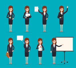 Obraz premium businesswoman character set in job function pose. cartoon people in office worker flat design.