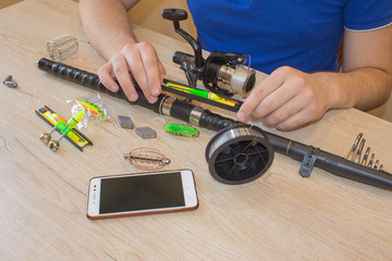 bait, wobbler and fishing accessories on the table