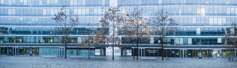 Fototapeta na wymiar Modern office buildings and trees in an autumn robe
