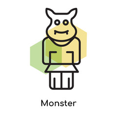 Monster icon vector sign and symbol isolated on white background, Monster logo concept