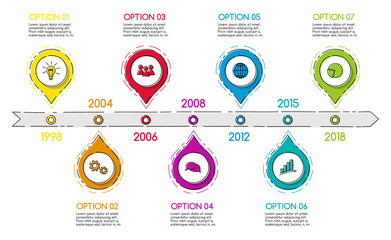 Business timeline template with hand drawn elements. Vector.