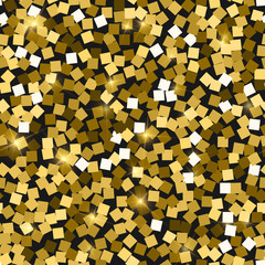 Glitter seamless texture. Adorable gold particles. Endless pattern made of sparkling squares. Artist