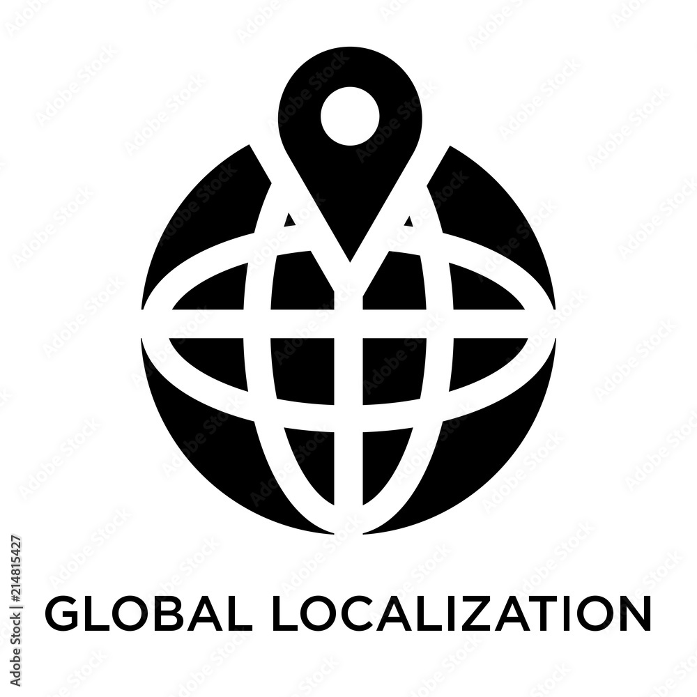 Poster global localization icon vector sign and symbol isolated on white background, global localization lo