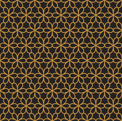 Golden Floral Stylish Seamless Pattern. Geometric Vector Leaves Background.