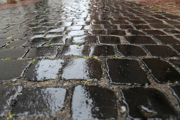 old cobbled surface of the road