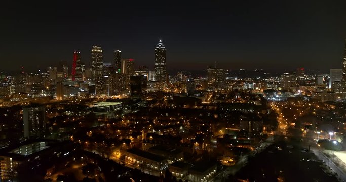 Atlanta Aerial v384 Flying over downtown, night view 1/18