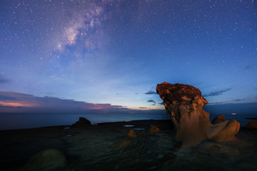 Starry night sky with stars and Milky Way Galaxy. soft focus and noise due to long expose and high...