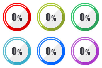 0 percent vector icon set. Colorful flat design web icons on white background in eps 10.