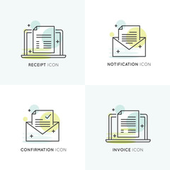 Vector Icon Style Illustration of Notification, Confirmation Email, Receipt and Invoice, Isolated Elements