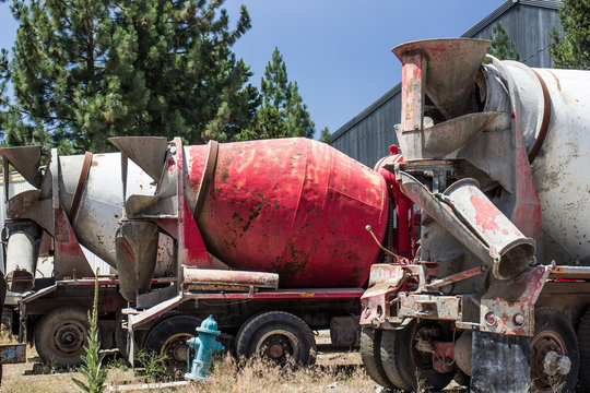 Row Of Abandoned Cement Mixers