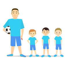 Cartoon Character Kids Football Team. Vector