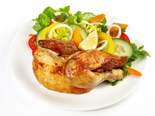 Halbes Grillhähnchen mit Salat