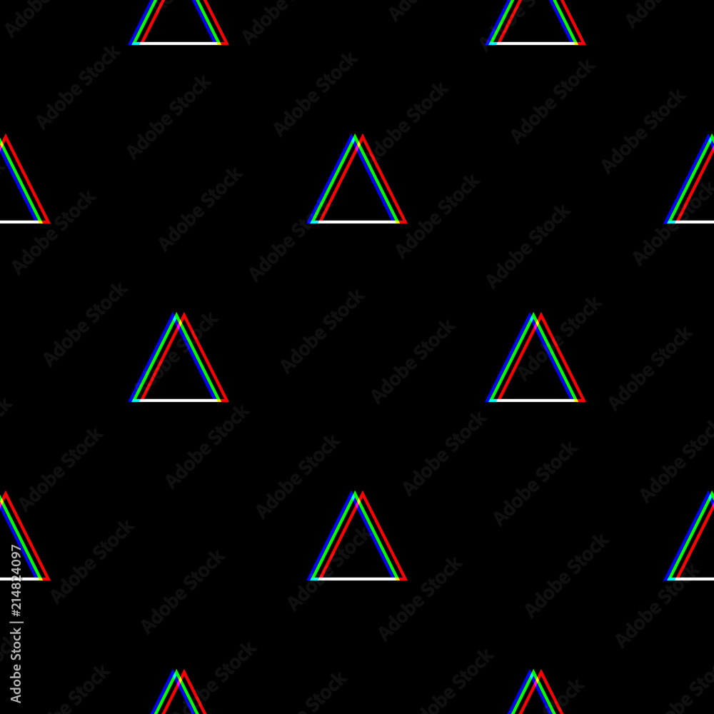 Poster vector seamless glitch pattern . color on black background. triangle element. digital pixel noise ab