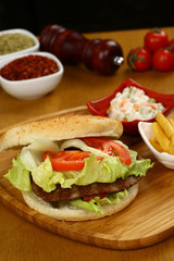 Delicious Beef Burger with French Fries