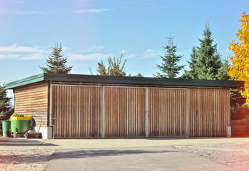 Outdoor Village Wood Garage  with Beauty Landscape
