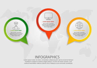 Modern vector illustration 3D. Infographic template with three elements, drops and text. Step by step. Design for business, presentations, web design, diagrams with 3 steps