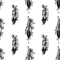 Seamless pattern with drawing of feathers
