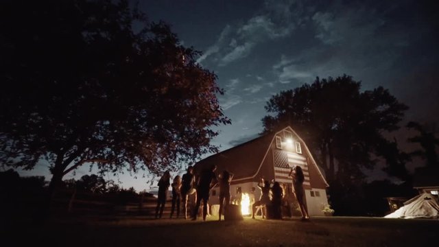 July 4th Fireworks on farmland Wide Angle Slowmo