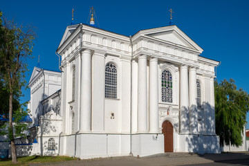 Fototapeta na wymiar 17th century Holy Assumption Cathedral at summer. Zhirovichi village, Belarus.
