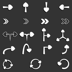 Arrows. Heart shaped arrowheads. Set