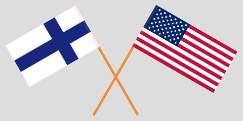 The Finland and United States negotiations. Flags crossed. Vector