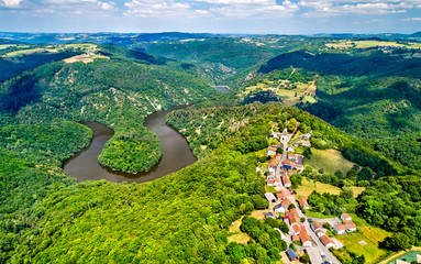Meander of Queuille on the Sioule river in France