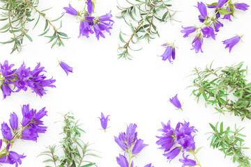 Fototapeta na wymiar Flowers composition on white background, flat lay, top view
