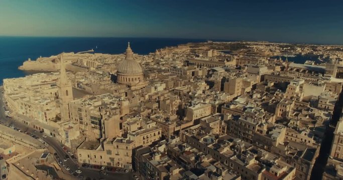 Aerial Shot moving towards St Paul's Cathedral Malta