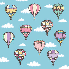 Hot Air Balloon And Clouds - cute vector illustration, pattern